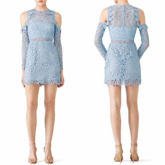 NWT AMUR Evelyn Blue Lace Open Shoulder Dress $428
